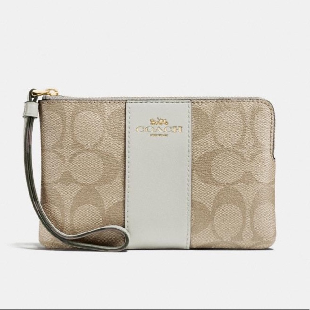 SOLD~ COACH Signature Canvas White/ Khaki Wristlet - Picture 2 of 8